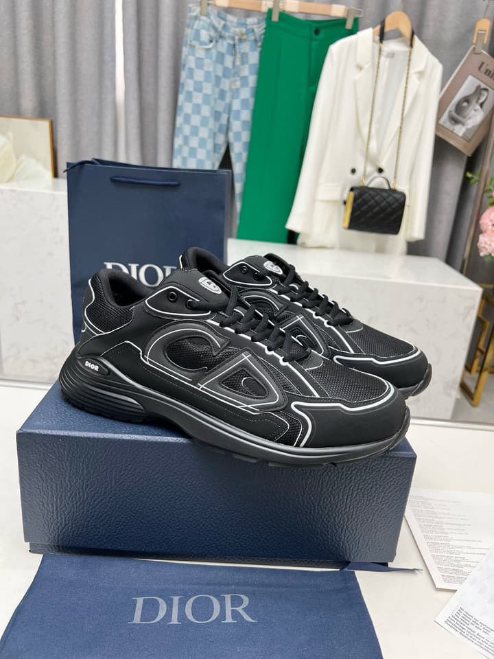 Dior B30 Unisex Mesh and Leather Sneakers in Navy Blue And Grey