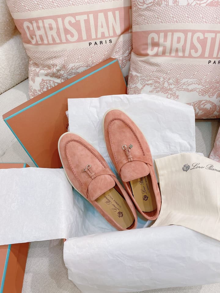 Loro Piana Glossy Cashmere Loafers in Blush Pink Suede