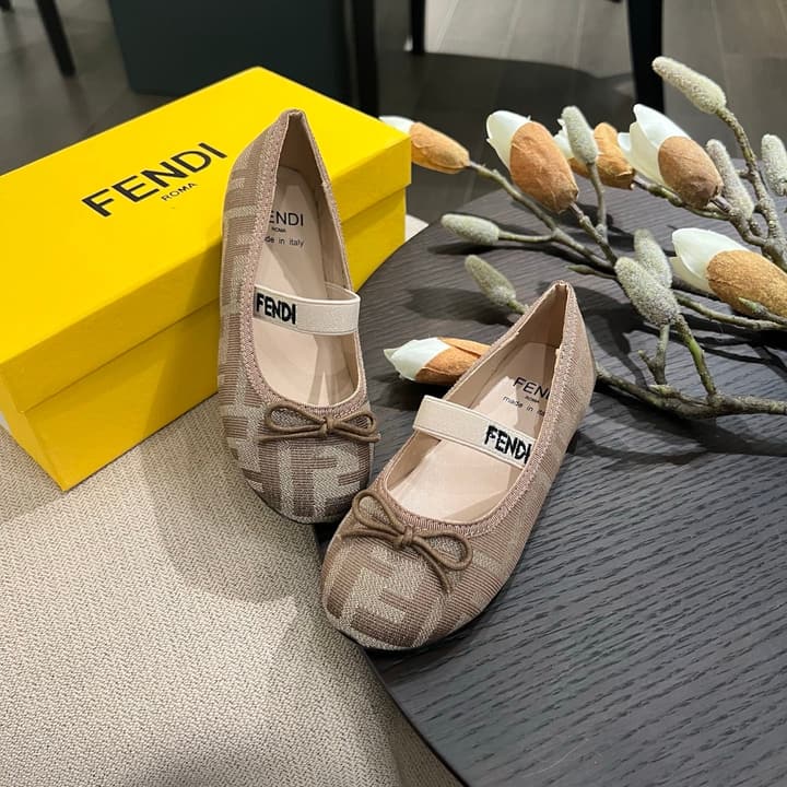 Fendi Girl's Double F Ballerina Flats – Kids Collection – 24SS in Black Monogram