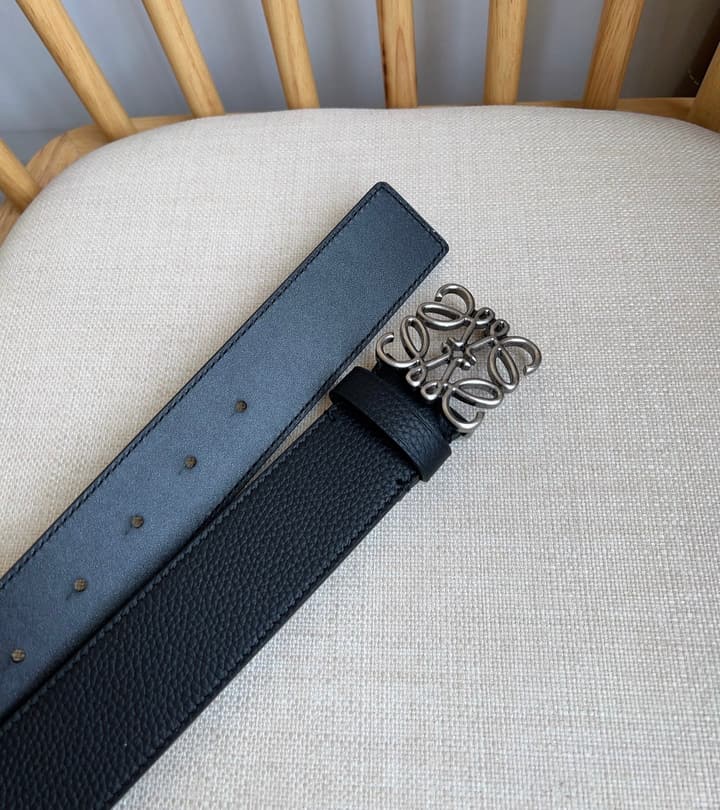 Loewe Narrow Leather Belt with Anagram Padlock Buckle in Black Leather With Silver Buckle