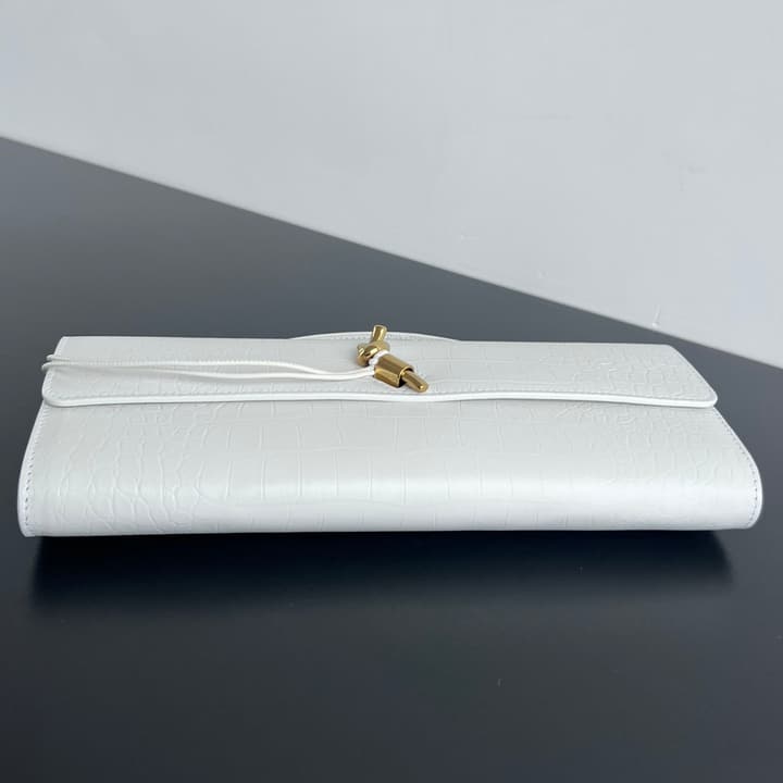 Bottega Veneta Crocodile Embossed Intrecciato Clutch Bag in Gold