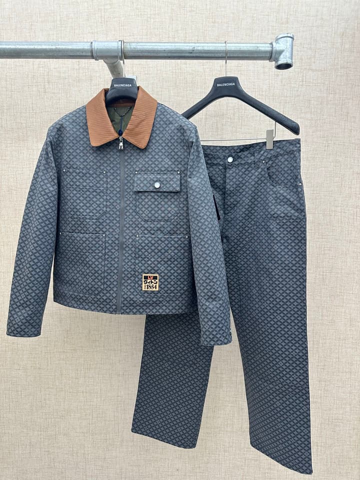 Louis Vuitton Monogram Workwear Jacket in Deep Gray Monogram With Brown Collar