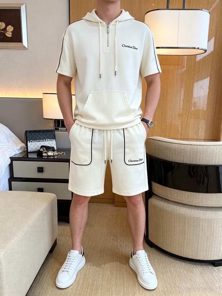 Dior Classic Air Layer T-Shirt and Shorts Set – 2026 Summer Collection in Black Crewneck Oblique Stripe