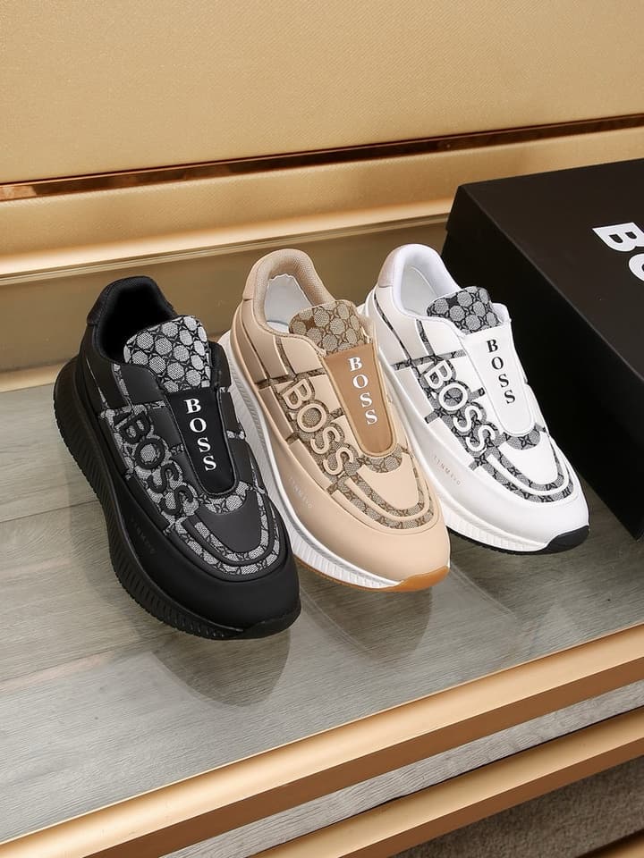 Boss New Men's Luxury Athletic Sneakers in Black With White Detail