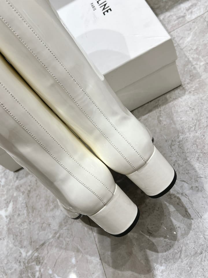 Celine Retro Chunky Heel Knee-High Boots – 24FW in Cream White