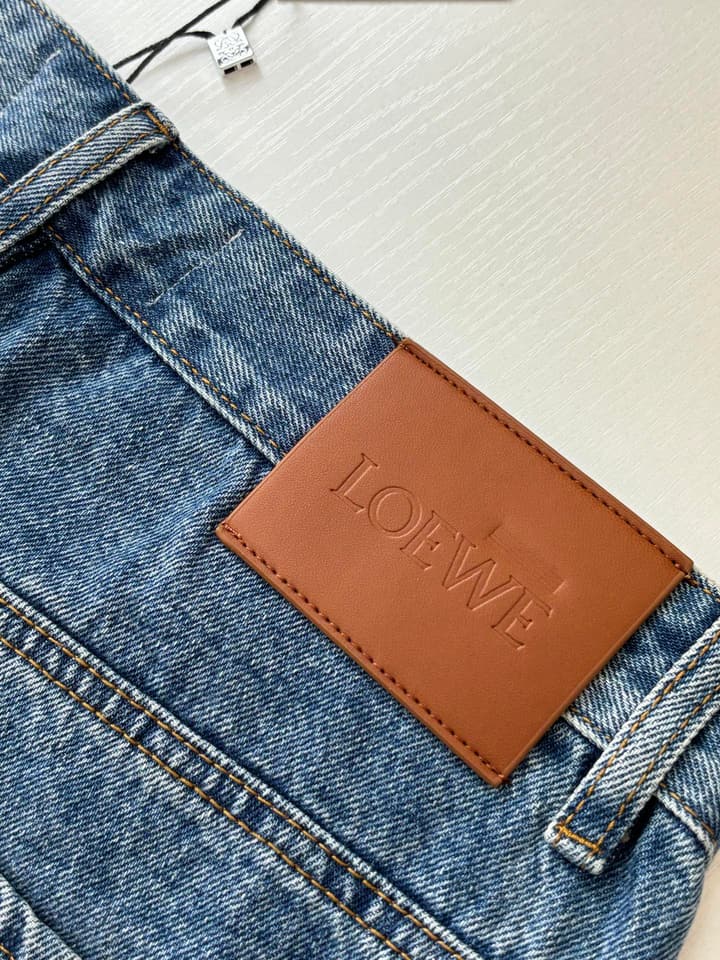 Loewe Anagram Laser-Cut Denim Shorts in Blue Denim