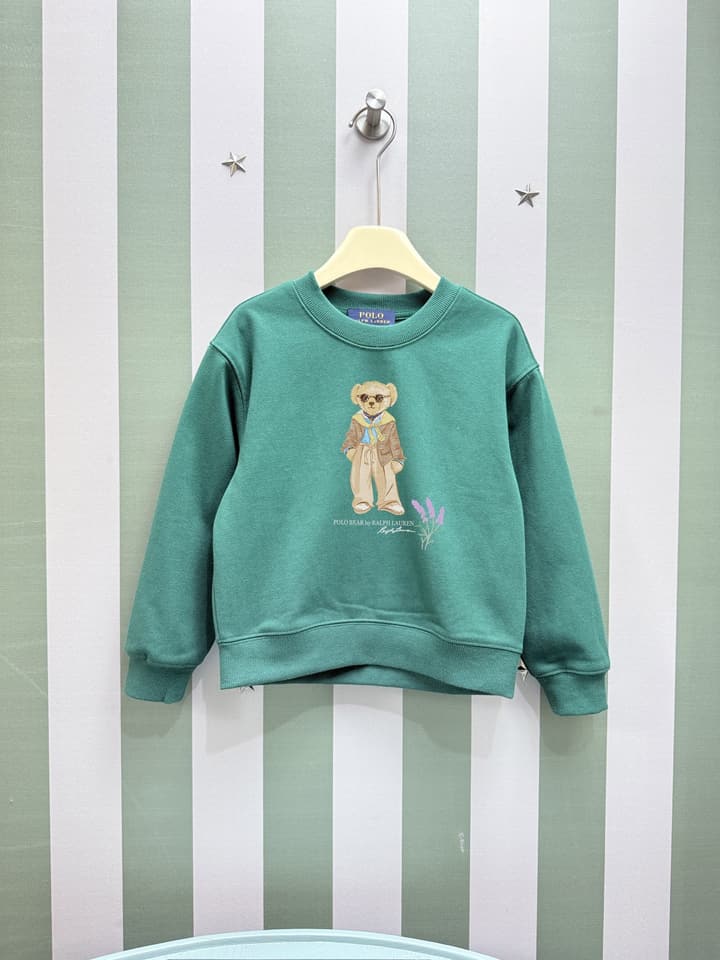 Ralph Lauren Kids Crewneck Sweatshirt – 2025FW in Muted Teal Bear Graphic