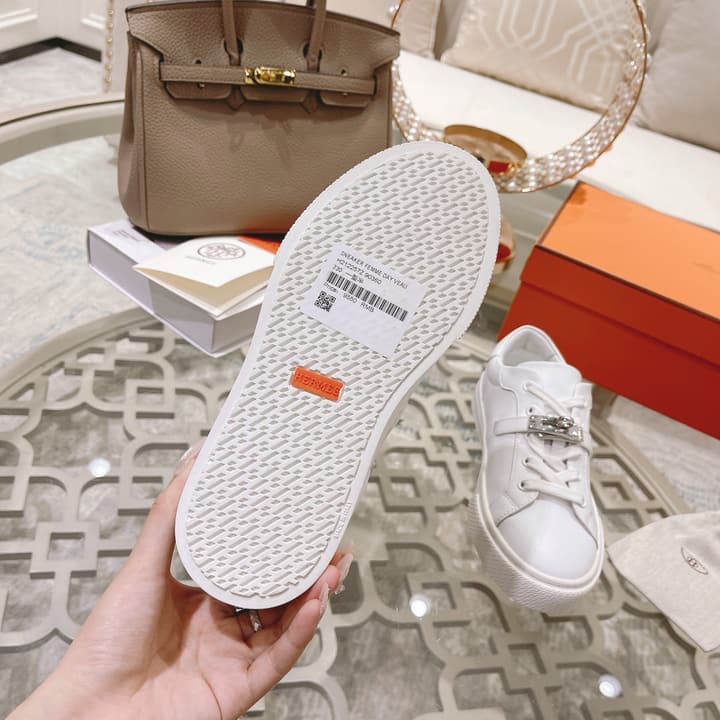 Hermès Kelly Buckle White Sneakers