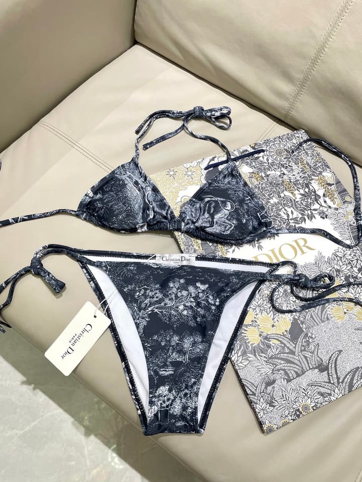 Dior New Collection Animal Print Three-Piece Swimwear Set in Dark Blue Animal Print Set