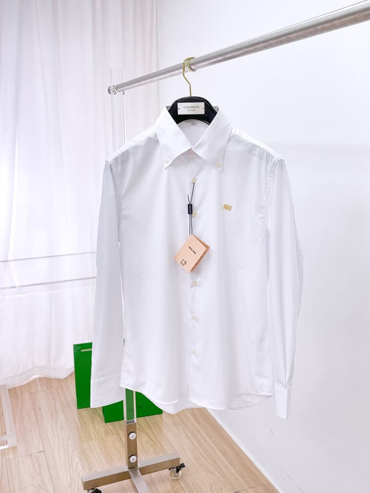 Miu Miu Embroidered Logo Long-Sleeve Shirt – 2025SS in Black