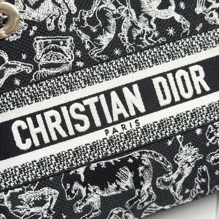 Dior Lady Dior 5-Grid Hand-Embroidered Handbag in Black Embroidered Toile