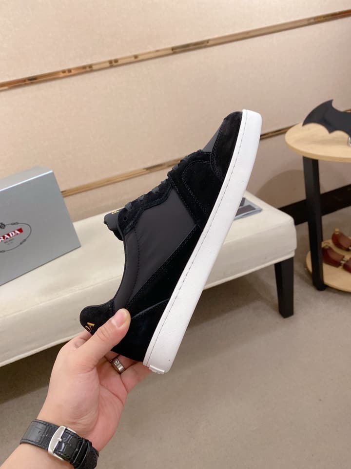 Prada Men's Leather Air Cushion Sneakers in Black Monochromatic