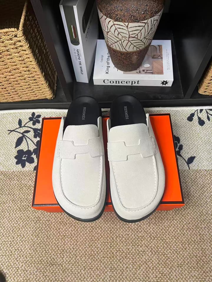 Hermès Suede Calfskin Chunky Mules