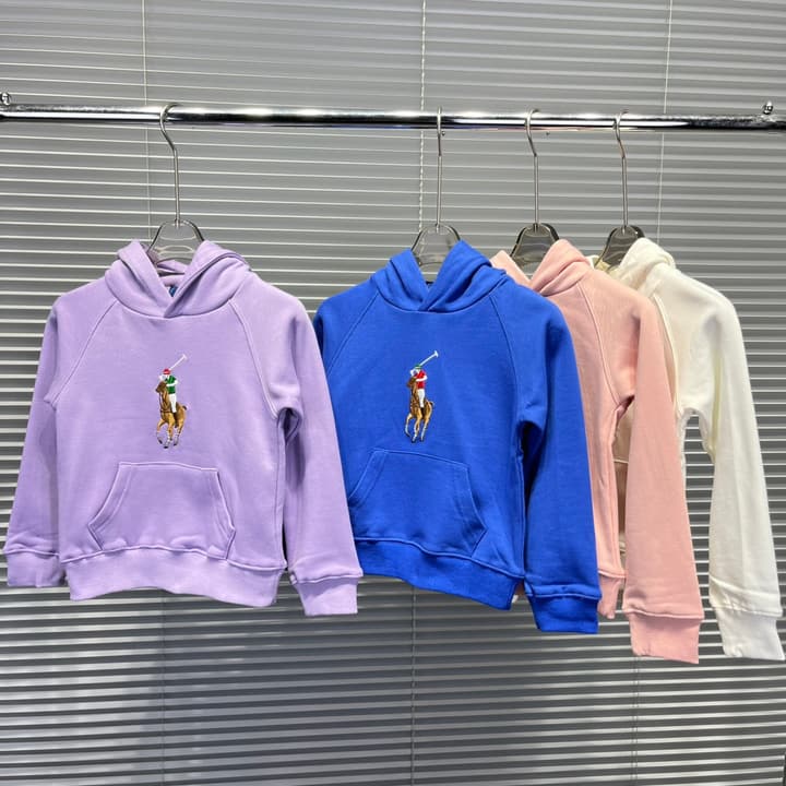 Ralph Lauren Embroidered Pony Terry Hooded Sweatshirt – Kids Collection in Bright Blue