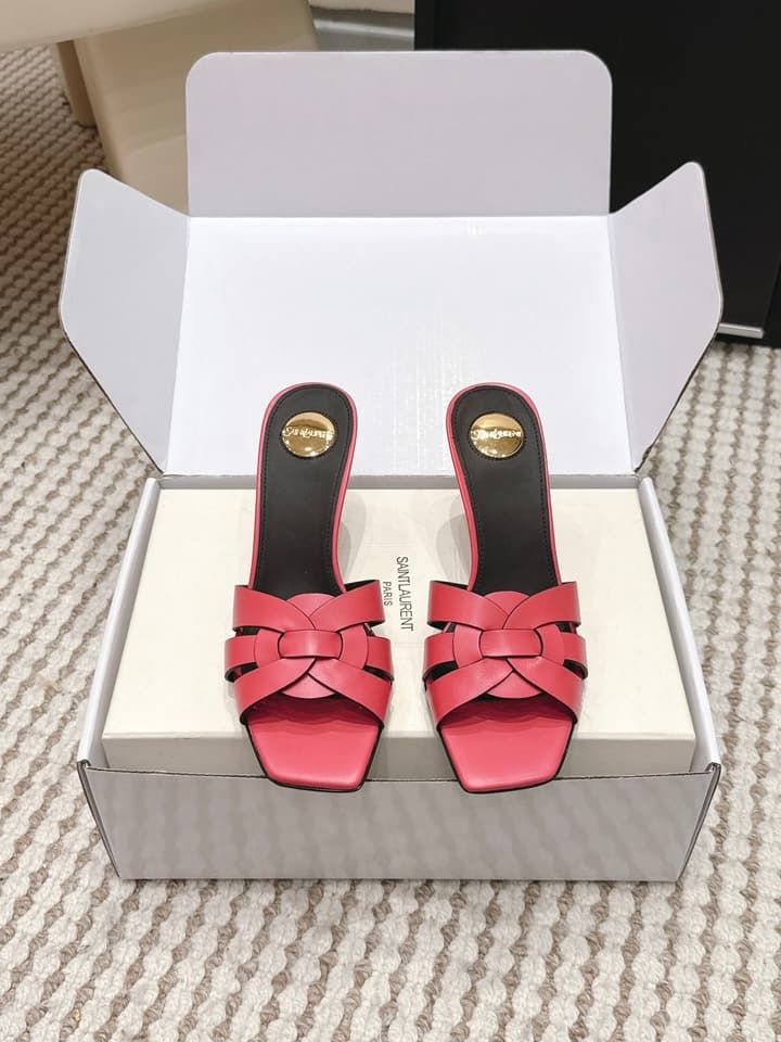 Saint Laurent Melody Square-Toe Heeled Sandals – 2026 Spring/Summer Collection in Beige Patent