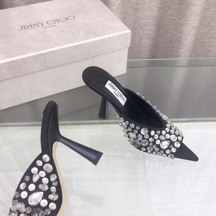 Jimmy Choo Crystal Silk Peep-Toe Pumps – 2025SS in Black