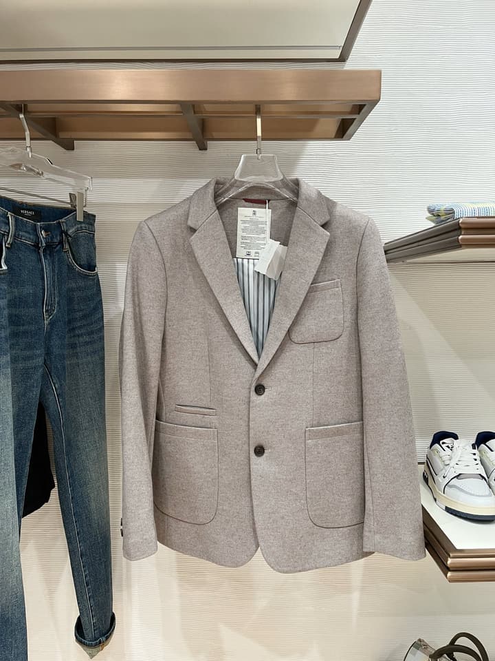 Brunello Cucinelli Men's Slim Fit Mixed Fabric Blazer – 2025FW in Dark Charcoal Gray