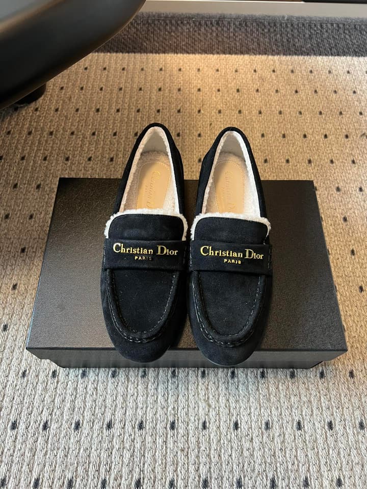 Dior Suede Fur-Lined Loafers – 25SS/FW in Black Suede