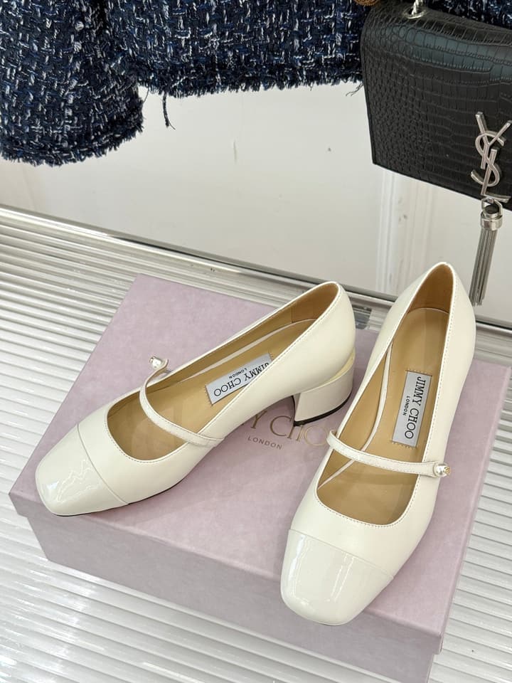 Jimmy Choo Color-block Pearl Mary Jane Heels – 25FW in Black Bow Detail