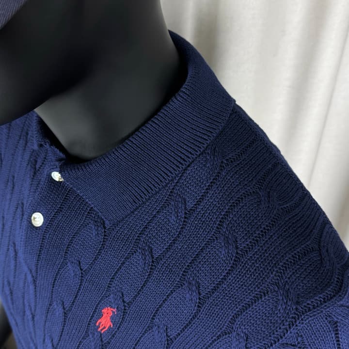 Ralph Lauren Classic Cable Knit Polo Sweater in Black
