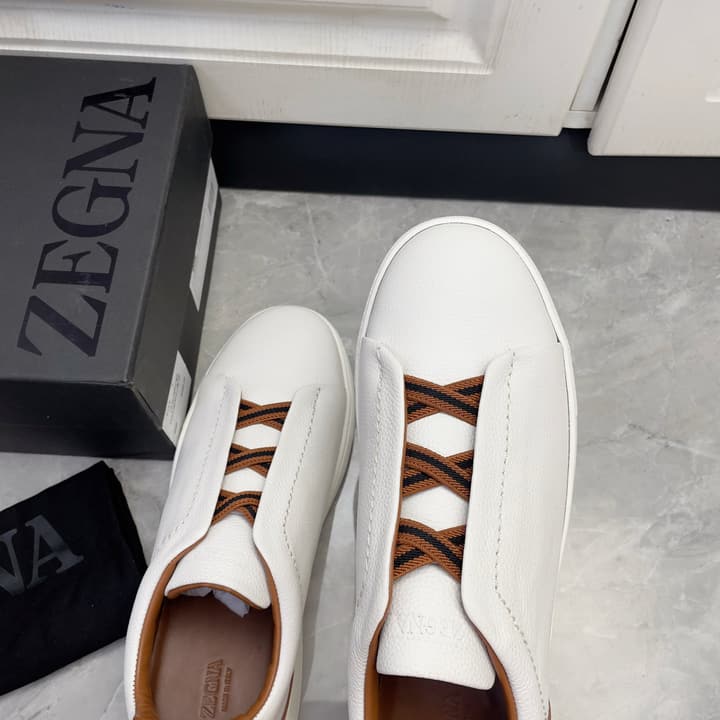 Zegna Triple Stitch Low-Top Sneakers in Navy Blue
