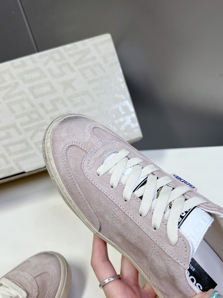 Golden Goose Distressed Leather Sneakers in Iridescent Pink