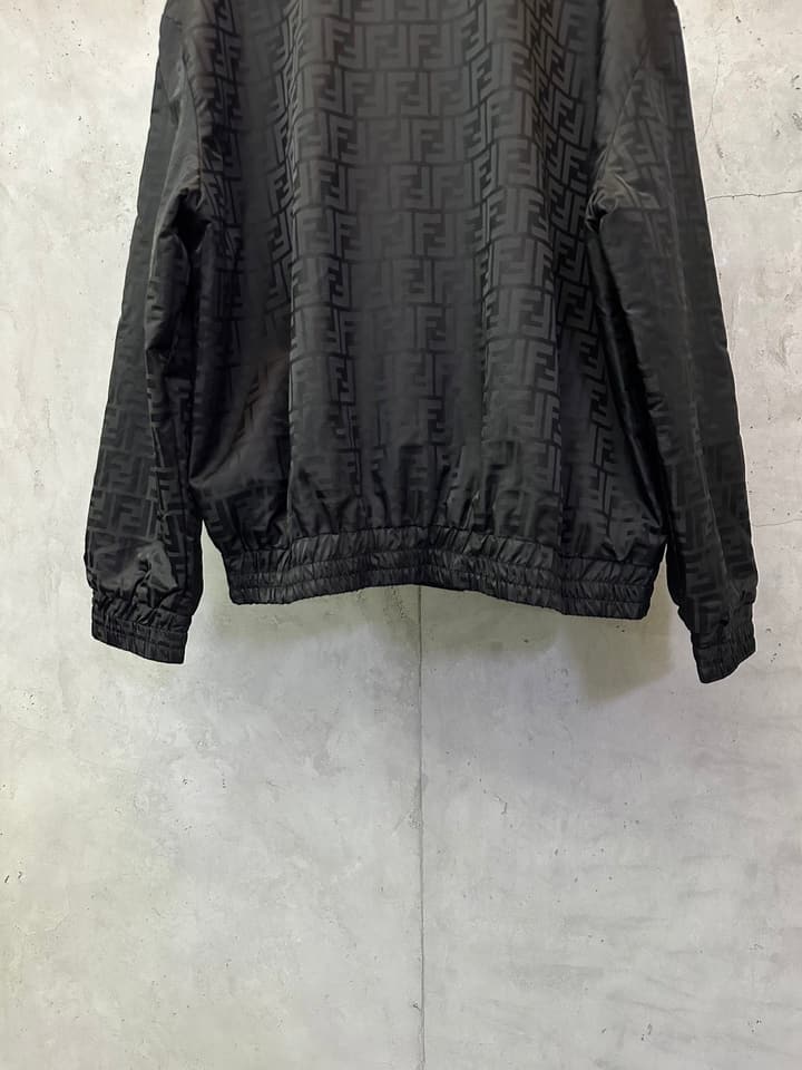 Fendi Stand Collar Nylon Bomber Jacket in Black Jacquard Bomber Jacket