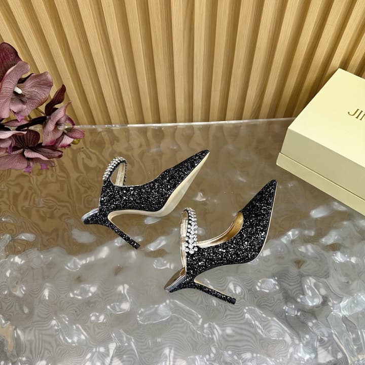 Jimmy Choo Sequined Evening Heels – 2025SS in Nude Shimmer