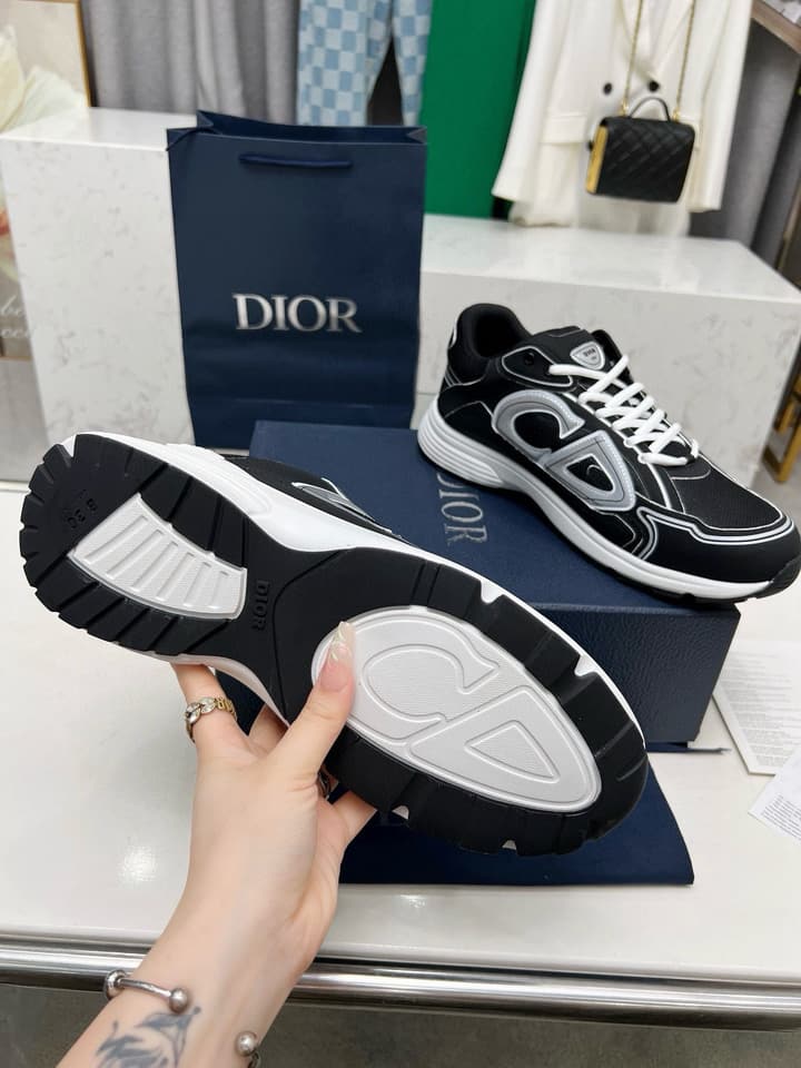 Dior B30 Unisex Mesh and Leather Sneakers in Navy Blue And Grey