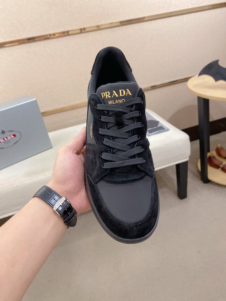 Prada Men's Leather Air Cushion Sneakers in Black Monochromatic