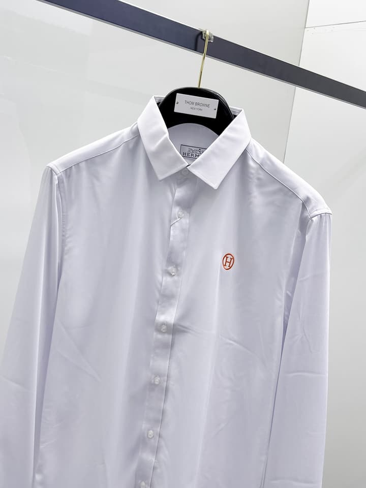Hermès Long-Sleeve Shirt in Light Blue Striped