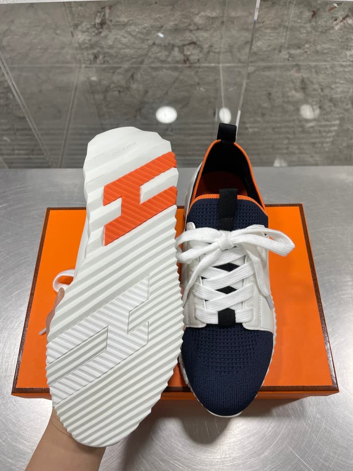 Hermès Sport Sneakers – Iconic Orange Edge in Black Knit With Black Laces