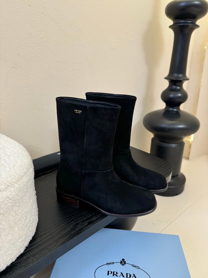 Prada Thick-Sole Knight Boots – 25SS in Dark Brown Suede