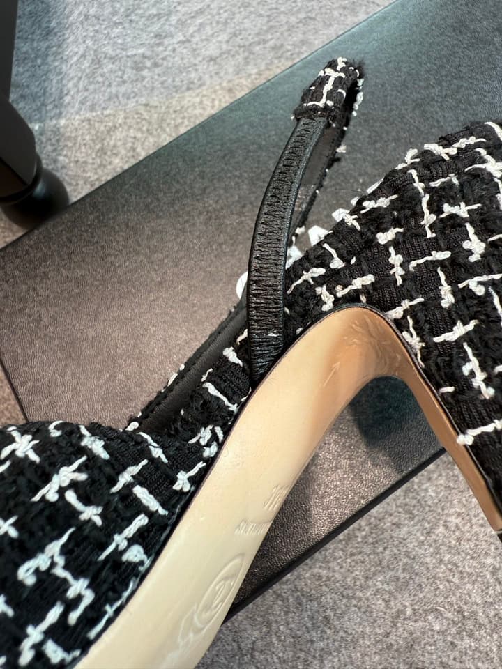 Chanel Classic Slingback Heels in Bright Black And White Tweed