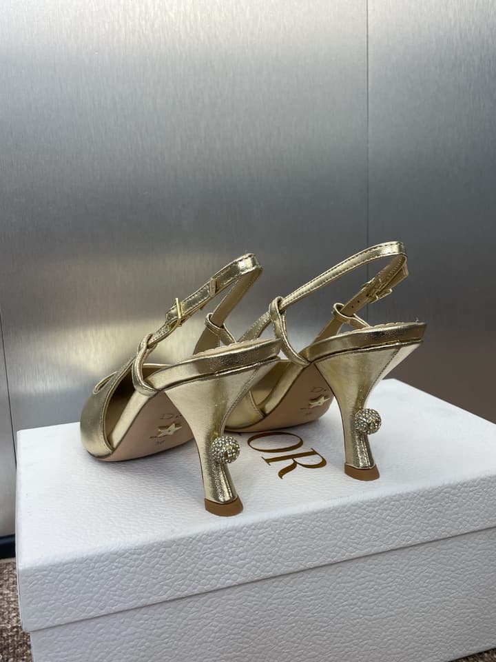 Dior Tribales Pearl Logo Heeled Mules – 2025 Spring/Summer Collection in Gold