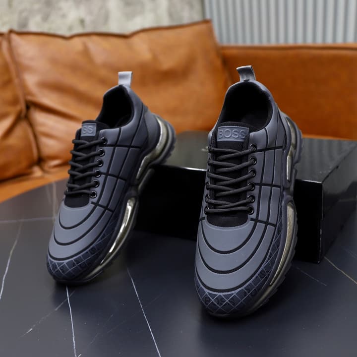 Boss Men's Knit Sport Sneakers in Grey