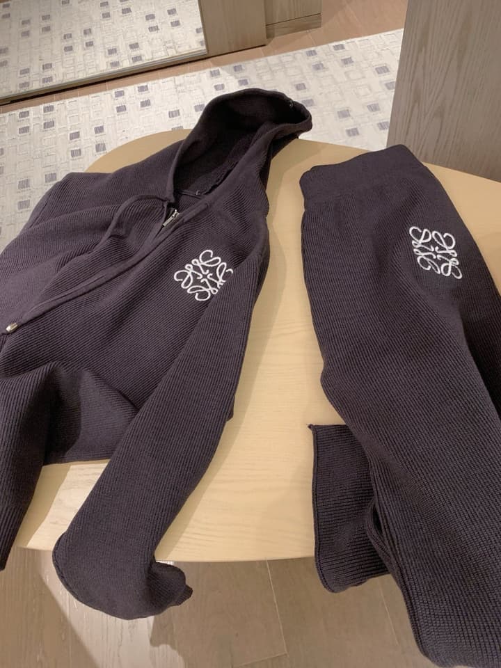 Loewe Classic Logo Embroidered Hooded Knit Set in Black