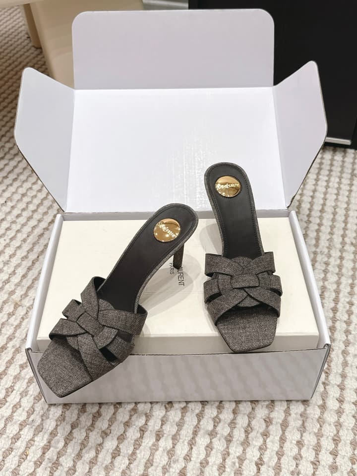 Saint Laurent Melody Square-Toe Heeled Sandals – 2026 Spring/Summer Collection in Beige Patent