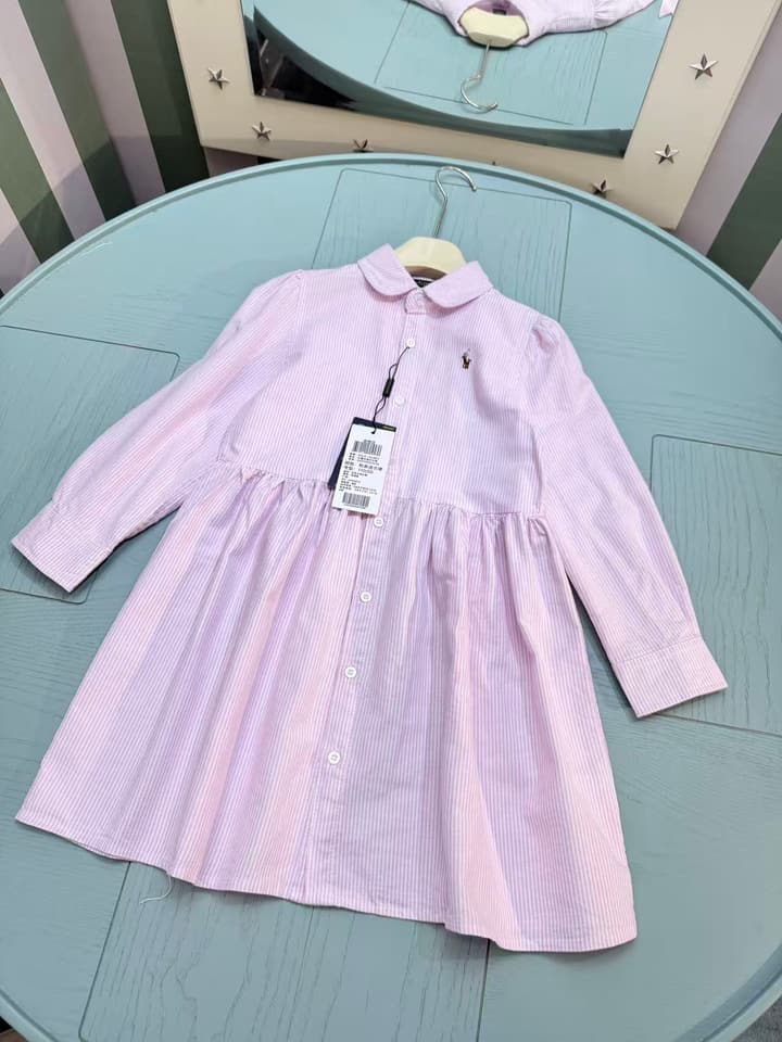 Ralph Lauren Polo Kids Embroidered Shirt Dress – 2025SS – Kids Collection in Blue Pinstripe