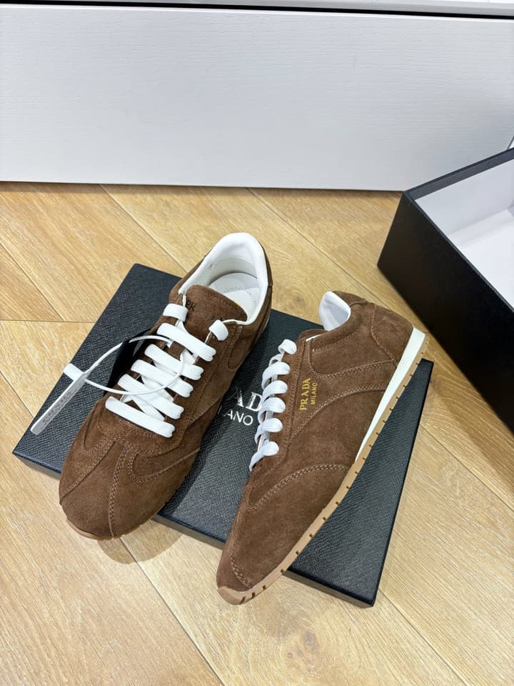 Prada FW25 German Training Shoes in Dark Brown Suede