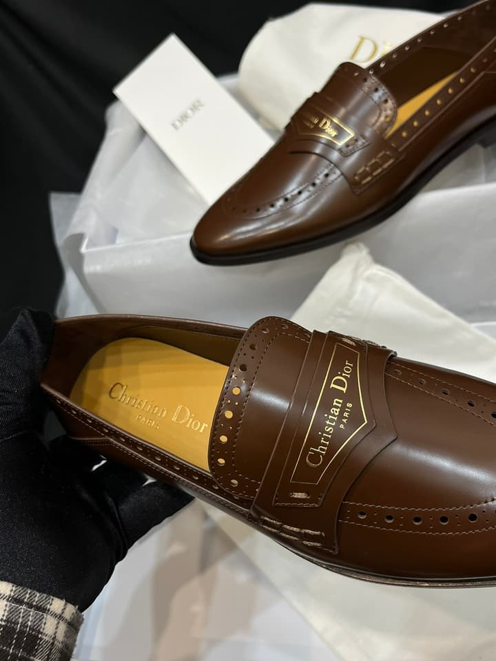 Dior New Luxury Flats in Brown Embossed Leather Loafer