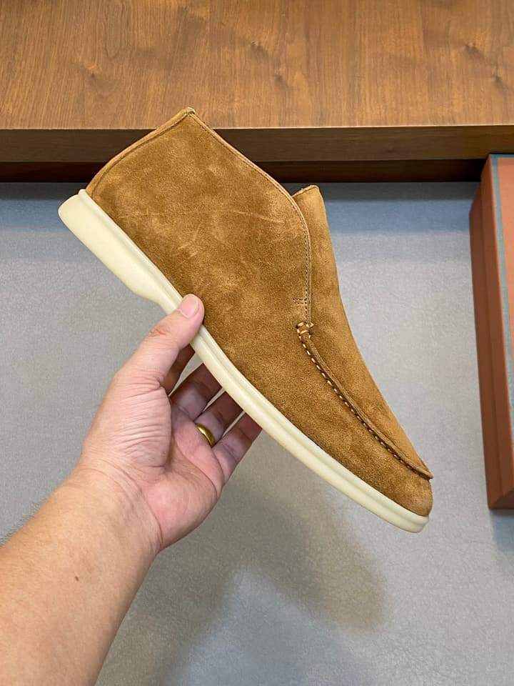 Loro Piana Suede Leather Slip-On Loafers in Camel Tan Suede