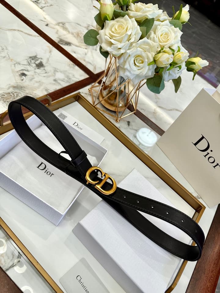 Dior Classic Leather Belt – 3.0cm in Black Leather With Gold Buckle