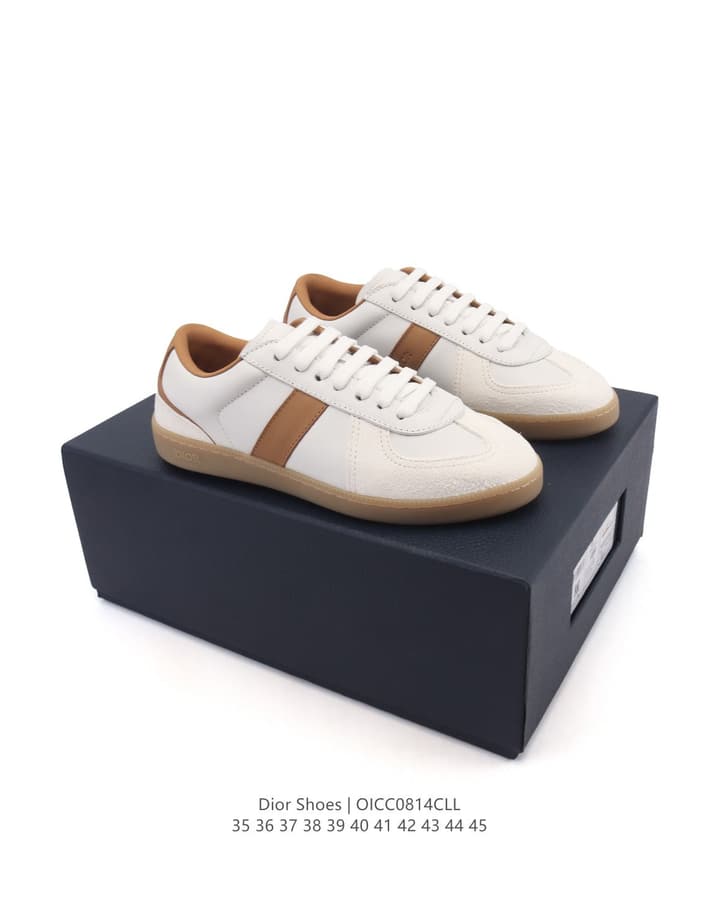 Dior Unisex White Platform Sneakers – Spring/Summer Collection – 25SS in Beige With Brown Stripe