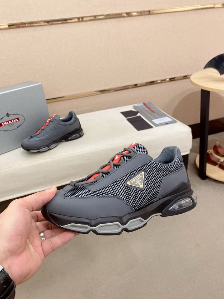 Prada Men's Leather Mesh Sneakers – New Collection in Charcoal Grey