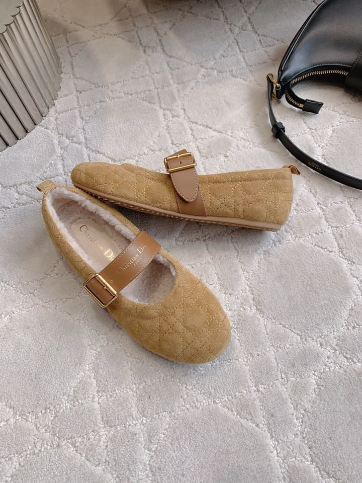 Dior Quilted Wool Mary Jane Flats in Black Suede