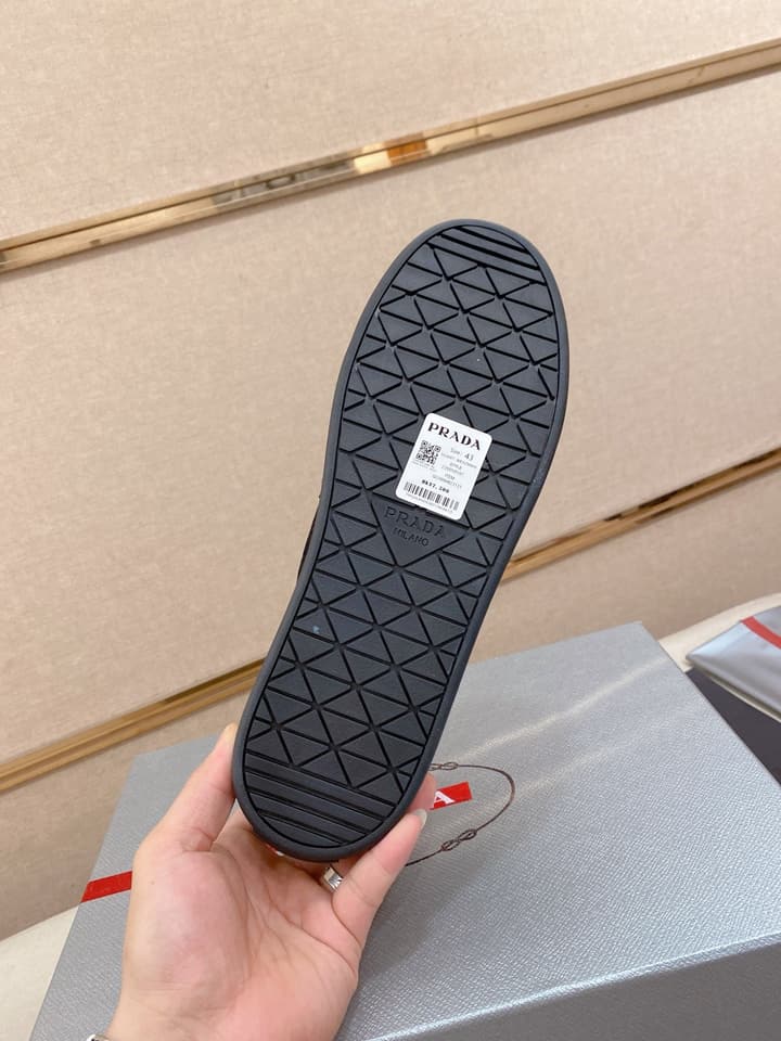 Prada Men's Leather Air Cushion Sneakers in Black Monochromatic