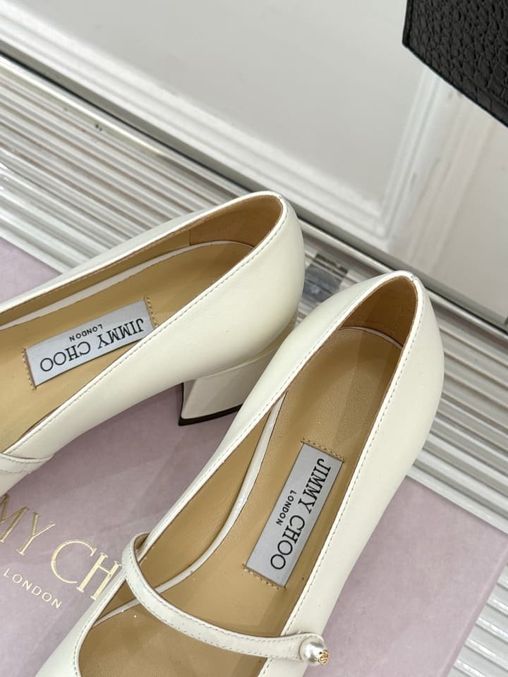 Jimmy Choo Color-block Pearl Mary Jane Heels – 25FW in Black Bow Detail