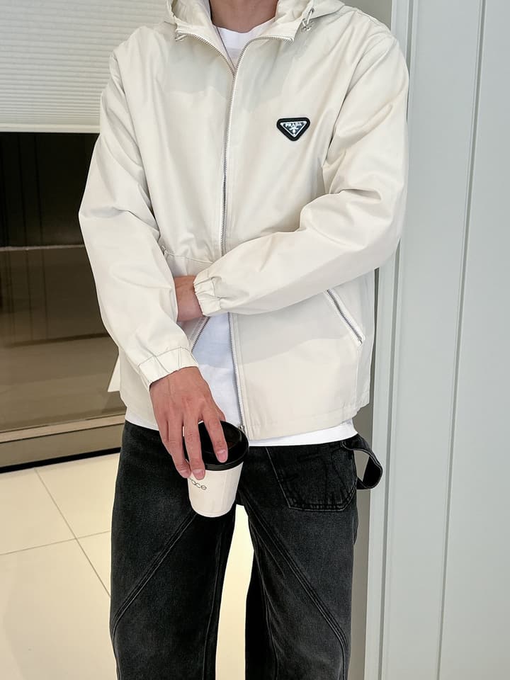 Prada Italian Fabric Jacket – 2025 New Collection in Cream Hooded Jacket