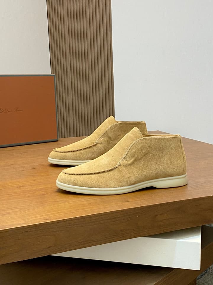 Loro Piana Suede Leather Slip-On Loafers in Camel Tan Suede